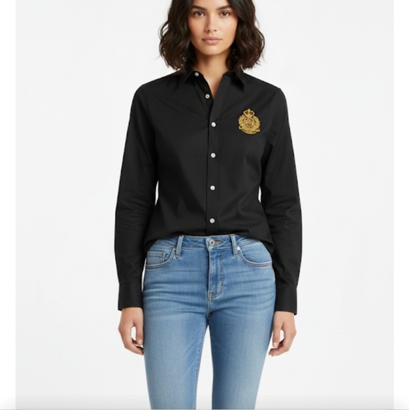 Lauren ralph lauren women's Preppy black dress button down shirt size XS - Picture 12 of 12